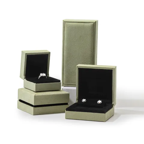 Boîte à Bijoux en Velours de Suède Vert Sauge Boîte à Bague de Fiançailles Pendentif Boucle d'Oreille Bracelet Avec Doublure en Flocage Noir