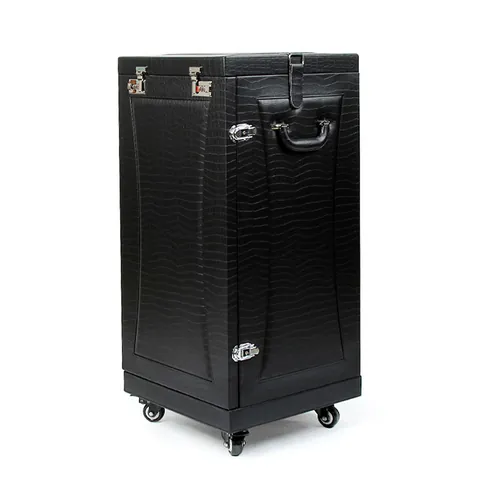 Malle de Rangement Bijoux Professionnelle à Roulettes Grande Capacité Multicouche Motif Crocodile Cuir PU avec Serrure Sécurisée