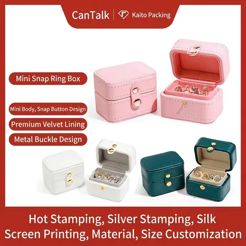 Minimalist Portable PU Leather Jewelry Box For Women Travel Ring Stud Earring Storage Case Snap Closure Small Organizer