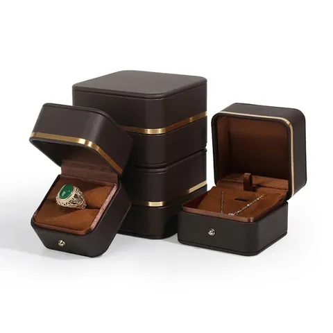 Luxus PU Leder Abgerundete Ecken Schmuckkästchen Goldrand Ring Anhänger Armband Halskette Uhren Aufbewahrung Display Box