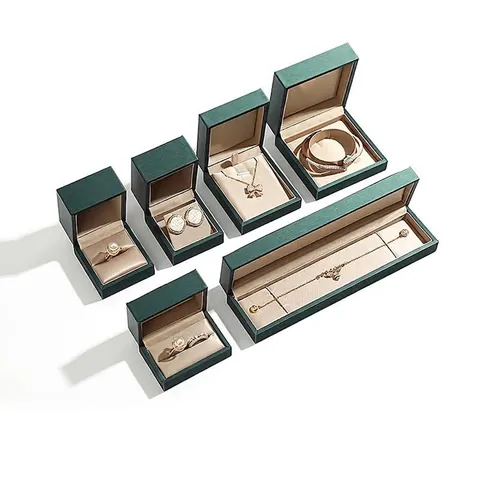 Lussuosa Scatola per Imballaggio di Gioielli in Pelle PU Spazzolata per Anelli Orecchini Pendenti Bracciali Custodia per Regalo Oro Verde Alta Qualità