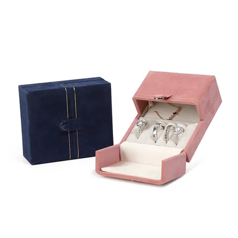 Luxury Velvet Double Door Jewelry Box With Gold Trim For Rings Earrings Necklaces Pendants Set Storage Gift Box