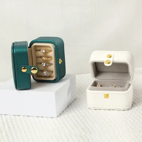 Minimalist Portable PU Leather Jewelry Box For Women Travel Ring Stud Earring Storage Case Snap Closure Small Organizer