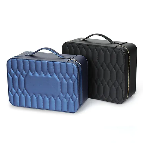 Portagioie Portatile in Pelle PU Grande Capacità Custodia da Viaggio Trapuntata Con Vassoi Multistrato Chiusura a Cerniera per Anelli Orologi Collane