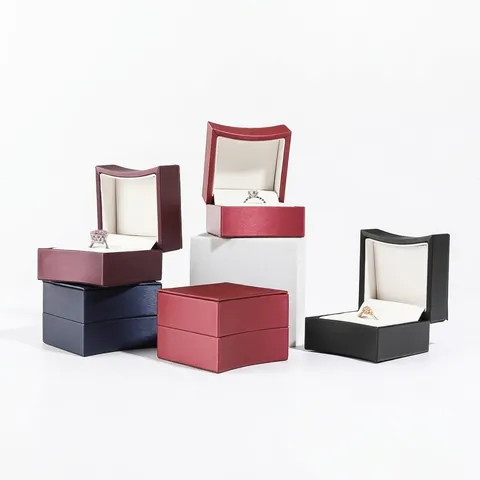 High-Grade Brushed PU Leather Jewelry Box Curved Lid For Ring Pendant Stud Earring Storage Case Proposal Wedding Gift Box