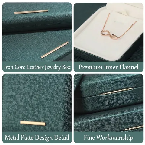 Luxus Bogen PU Leder Schmuckkästchen Mit Goldmetallrand Abgerundete Ecken Schmuckkasten Für Ring Halskette Armband Set Geschenkbox