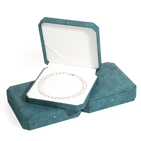 Luxury Octagonal Pearl Necklace Jewelry Gift Box PU Leather Velvet Lining Necklace Organizer Case Mothers Day Gift