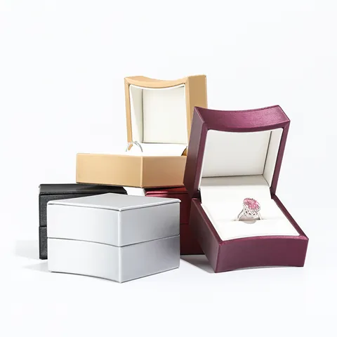 High-Grade Brushed PU Leather Jewelry Box Curved Lid For Ring Pendant Stud Earring Storage Case Proposal Wedding Gift Box