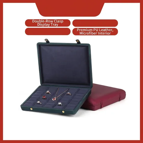 Large Capacity Jewelry Storage Box PU Leather Jewelry Display Tray With Double Buckle Ring Pendant Earring Organizer Case