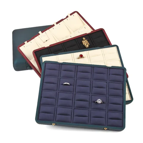 Große Kapazität Schmuck Aufbewahrungsbox Display Tray PU Leder Doppelreihiger Verschluss Organizer Für Anhänger Ring Schmuck Vitrine