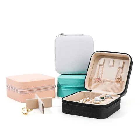Joyero Portátil de Cuero PU Pequeño Organizador de Joyas de Viaje con Cremallera Estuche de Almacenamiento para Anillos Pendientes Collares Regalo Mujer