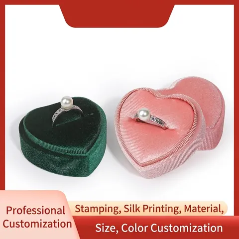 Portagioie in Velluto a Forma di Cuore per Anelli Orecchini Ciondoli Elegante Bordo in Raso Confezione Regalo per Matrimonio Fidanzamento Scatola Portaoggetti