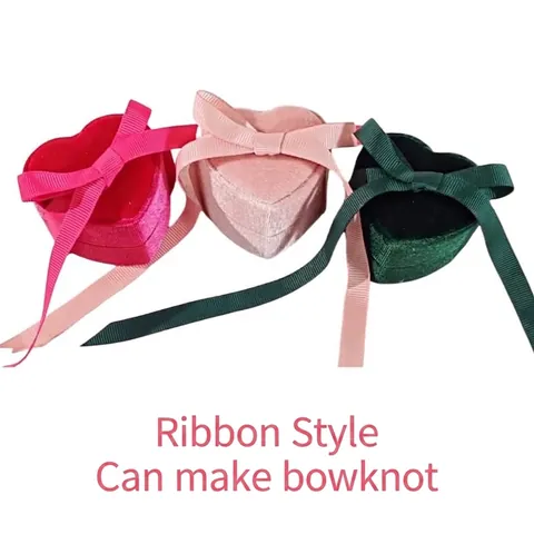 Portagioie in Velluto a Forma di Cuore per Anelli Orecchini Ciondoli Elegante Bordo in Raso Confezione Regalo per Matrimonio Fidanzamento Scatola Portaoggetti