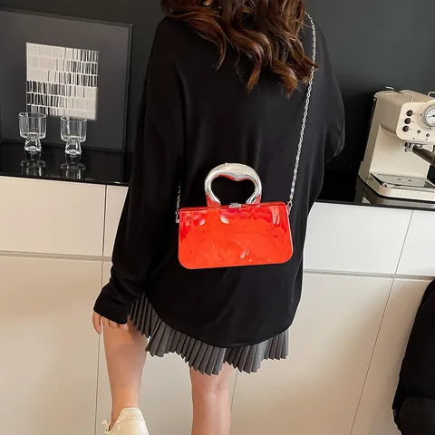Niche Acrylic Candy Color Women Box Bag Marble Pattern Ice Crack Evening Clutch Shoulder Crossbody Bag Metal Handle Chain