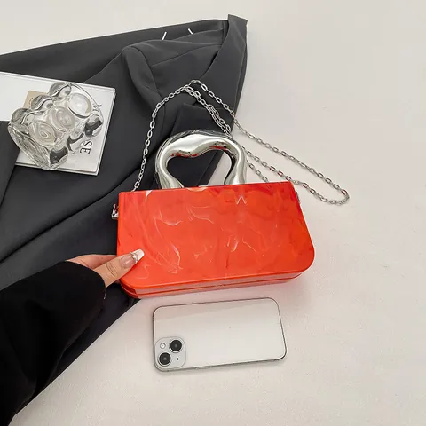 Niche Acrylic Candy Color Women Box Bag Marble Pattern Ice Crack Evening Clutch Shoulder Crossbody Bag Metal Handle Chain