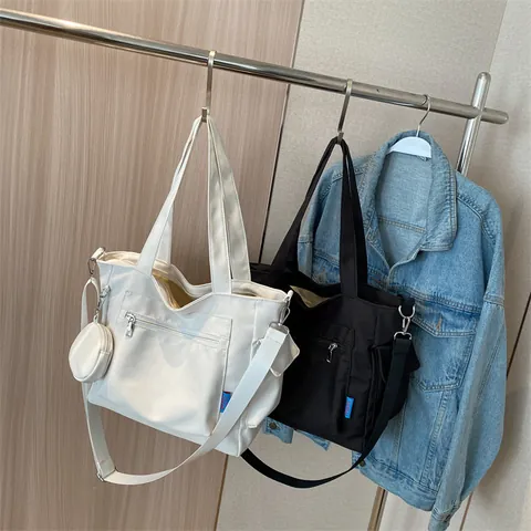 Women Large Capacity Canvas Tote Bag Casual Ins Style Shoulder Bag with Mini Pouch Student School Commuter Handbag Shopping Bag