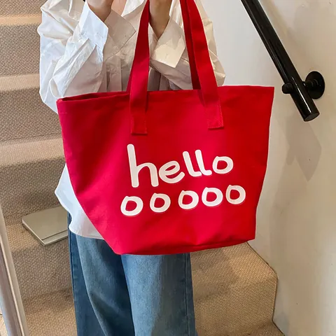 Bolso Tote de Viaje de Lona de Gran Capacidad para Mujer Estampado de Letras Estilo Coreano Casual Bolso de Hombro Compras de Viaje