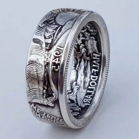 Vintage Antik Morgan Münze Ring Für Herren Damen 1945 Half Dollar Retro Distressed Legierung Fingerring Schmuck Geschenk
