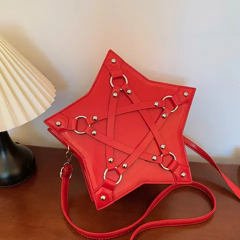 Fashion Star Shape Women Shoulder Bag PU Leather Rivet Crossbody Bag Punk Style Gothic Designer Pentagram Commute Handbag
