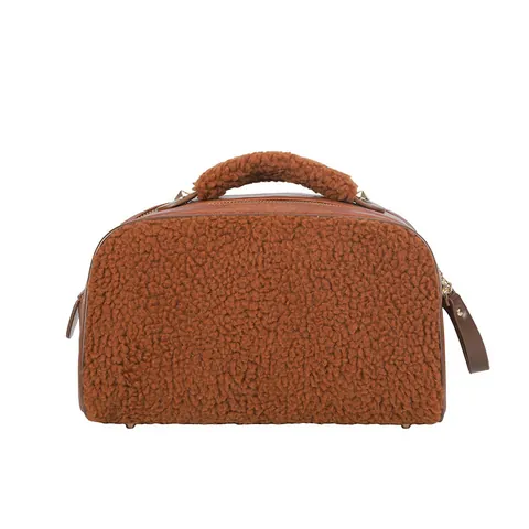 Women Fashion Teddy Plush Makeup Bag Large Capacity Portable Toiletry Bag Nesting Bag Soft Lamb Wool PU Leather Handbag For Travel Daily Use