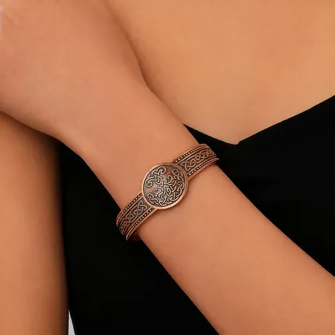 Vintage Zinklegierung Keltischer Knoten Magnetischer Offener Armreif Für Herren Verstellbar Retro Kupfer Farbe Schmuck