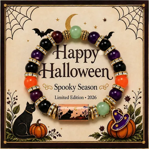 Pulsera de Cuentas de Halloween de Aleación de Vidrio Strass Fantasma Calabaza Gato Negro Bruja Charm Pulsera Elástica Regalo Fiesta