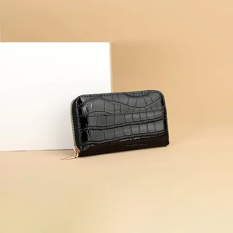 Modische Krokodilmuster PU Leder Damen Brieftasche Elegante Multifunktionale Reißverschluss Clutch Tasche Einfarbig Kartenhalter Lange Münzbörse