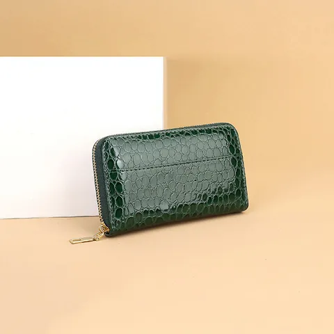 Modische Krokodilmuster PU Leder Damen Brieftasche Elegante Multifunktionale Reißverschluss Clutch Tasche Einfarbig Kartenhalter Lange Münzbörse