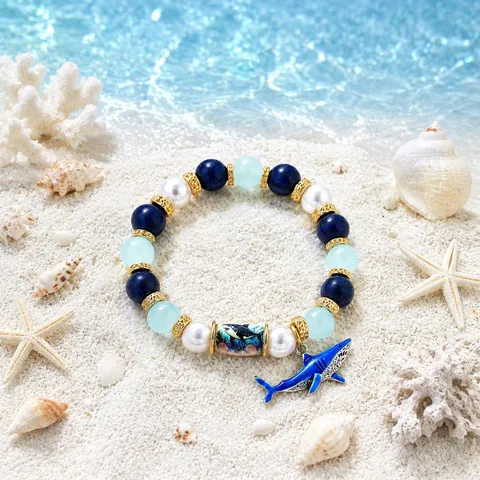 Mythical Ocean DIY Bead Kit Glass Bead Bracelet With Shark Sea Turtle Seahorse Pendants For Women Ocean Style Jewelry Gift
