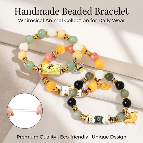 Bohemian Animal Beaded Bracelet For Women Handmade Synthetic Stone Elastic Stretch Sea Turtle Labrador Bee Cat Charm Jewelry Gift