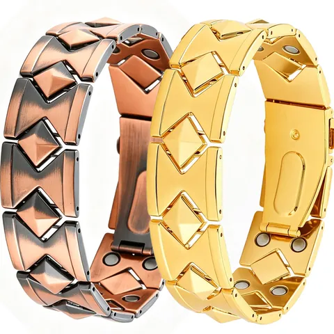 Vintage Herren Magnetische Zinklegierung Therapie Armband Antik Kupfer Gold Geometrische Pyramide Gesundheit Schmuck Für Männer