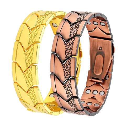 Vintage Zinc Alloy Magnetic Therapy Bracelet For Men Geometric Fish Scale Pattern Watchband Buckle Healthcare Jewelry Bracelet Gift