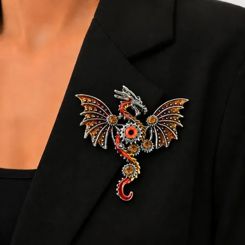 Vintage Punk Mechanical Dragon Brooch For Men Women Zinc Alloy Rhinestone Enamel Gothic Steampunk Flying Dragon Brooch Pin Accessory
