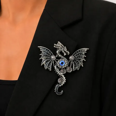 Vintage Punk Mechanical Dragon Brooch For Men Women Zinc Alloy Rhinestone Enamel Gothic Steampunk Flying Dragon Brooch Pin Accessory