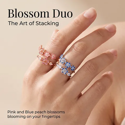 Elegante Anillo Abierto de Flor de Cobre para Mujer Oro Rosa Plata Chapado Esmalte Flor de Durazno Strass Banda Ajustable Joyería