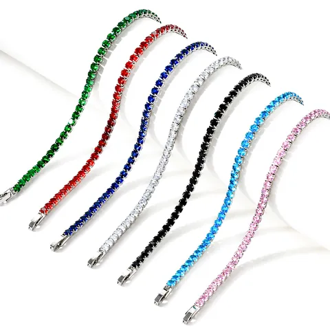 Hip Hop Copper Tennis Bracelet For Men Women Electroplated Rhinestone Pave Chain Link Bracelet Minimalist Fashion Jewelry Gift