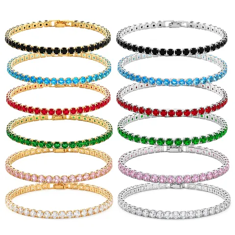 Hip Hop Copper Tennis Bracelet For Men Women Electroplated Rhinestone Pave Chain Link Bracelet Minimalist Fashion Jewelry Gift
