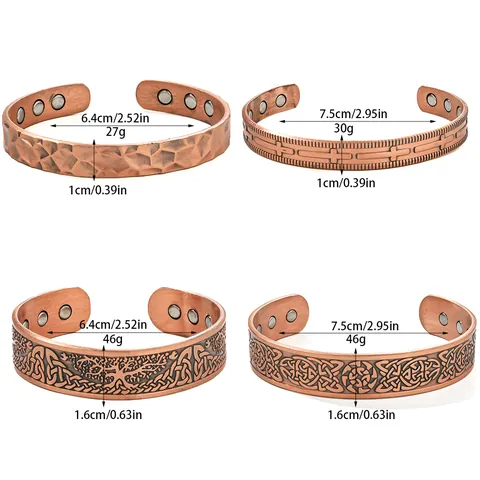 Vintage Magnetic Red Copper Cuff Bracelet For Men Tree Of Life Celtic Knot Hammered Adjustable Copper Jewelry Gift