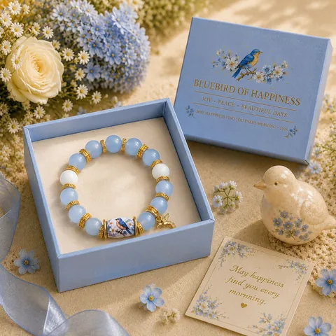 Handmade Beaded Elastic Bracelet Plastic Alloy Beads With Sunflower Bird Bee Charms Gift Box For Women Men Jewelry