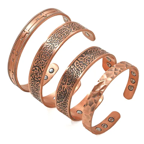 Vintage Magnetic Red Copper Cuff Bracelet For Men Tree Of Life Celtic Knot Hammered Adjustable Copper Jewelry Gift