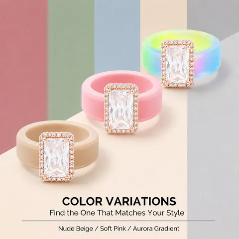 Dames Siliconen Zirconia Ring Elegante Vierkante Slijpvorm Halo Ingelegd Flexibele Waterdichte Mode Vingersieraden Cadeau