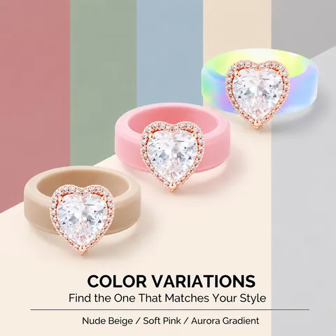 Luxe Vrouwen Hartvormige Zirconia Siliconen Ring Waterdicht Comfortabel Koper Ingelegd Mode Vinger Sieraden Cadeau Voor Dagelijks Gebruik