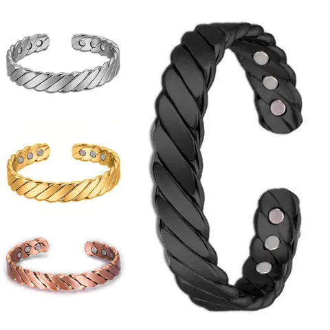 Fashion Magnetic Therapy Bracelet For Unisex Striped Open Cuff Bangle Alloy Twisted Health Care Couple Jewelry Bracelet