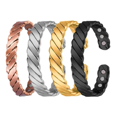 Fashion Magnetic Therapy Bracelet For Unisex Striped Open Cuff Bangle Alloy Twisted Health Care Couple Jewelry Bracelet