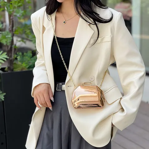 Women Acrylic Mirror Evening Bag Hexagon Geometric Clutch Chain Crossbody Bag Mini Lipstick Bag For Party Banquet Fashion Accessory