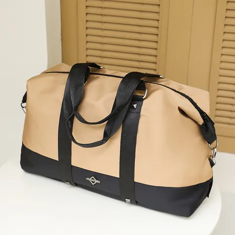 Women Large Capacity Oxford Cloth Travel Bag Waterproof Sports Gym Duffel Bag Color Block Foldable Luggage Crossbody Tote Bag