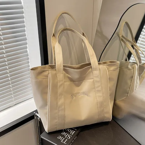 Bolso Tote de Tela Oxford de Nailon de Gran Capacidad para Mujer Bordado de Letras de Moda Bolso de Hombro Versátil para Viaje de Trabajo