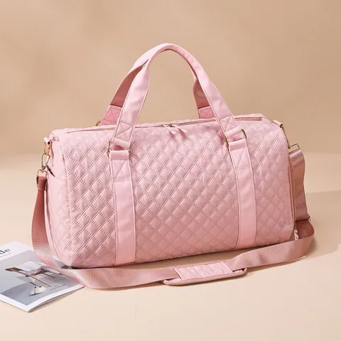 Women Large Quilted Travel Bag Waterproof PU Leather Gym Bag With Independent Shoe Compartment Dry Wet Separation Duffel Bag