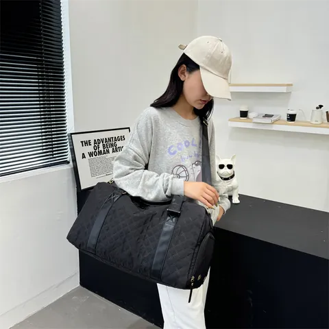 Women Large Quilted Travel Bag Waterproof PU Leather Gym Bag With Independent Shoe Compartment Dry Wet Separation Duffel Bag