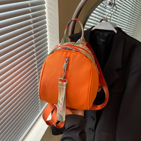 Women Small Shell Shaped Backpack Fashion Oxford Cloth Solid Color Mini Daypack With Colorful Woven Strap Travel Handbag